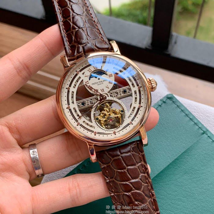 百達翡麗PATEK PHILPPE 最新設計鏤空新品 頂級全自動機械機芯 真牛皮錶帶 精品男士腕表  wssb3697